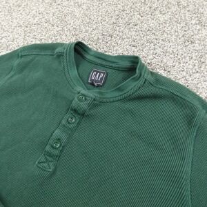 Gap Shirt Mens M Green Waffle Knit Thermal Henley Long Sleeve Outdoor Casual Top